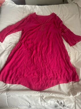 SHEIN Women’s Fuchsia V-Neck Crochet Detail Swimsuit Coverup